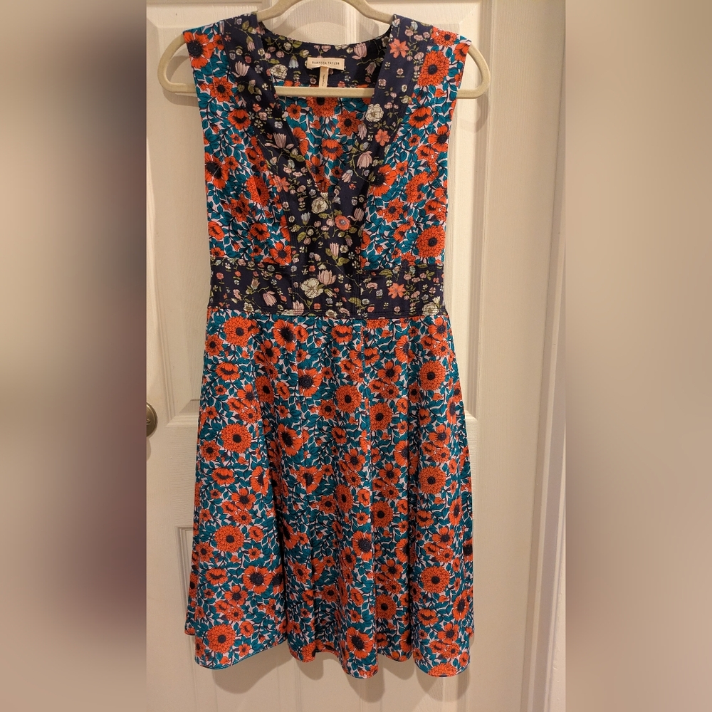 Rebecca Taylor Silk Floral Blue and Red Dress